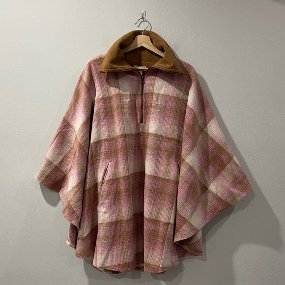 NWOT Free People Woodstock Brushed Blush Combo Plaid Poncho Pockets - Picture 2 of 7
